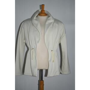 Fabletics Women's Open Front Cinch Waist Fleece Sage Coat Jacket Cream Size M